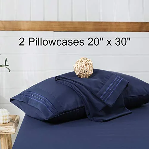 Abakan Full Bed Sheet Set Extra Soft 1800 Thread Count Silky Smooth Microfiber Hotel Luxurious Premium Cooling Sheet Breathable, Wrinkle, Fade Resistant Deep Pocket - 4 Piece (Full, Navy Blue)