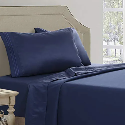 Abakan Full Bed Sheet Set Extra Soft 1800 Thread Count Silky Smooth Microfiber Hotel Luxurious Premium Cooling Sheet Breathable, Wrinkle, Fade Resistant Deep Pocket - 4 Piece (Full, Navy Blue)