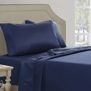 Abakan Full Bed Sheet Set Extra Soft 1800 Thread Count Silky Smooth Microfiber Hotel Luxurious Premium Cooling Sheet Breathable, Wrinkle, Fade Resistant Deep Pocket - 4 Piece (Full, Navy Blue)