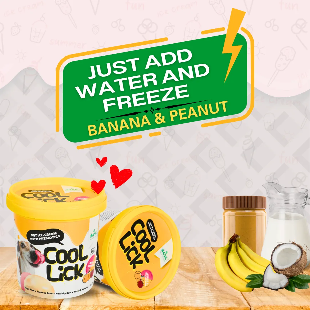BASIL Cool Lick Dog Ice-Cream with Added Prebiotics, Banana & Peanuts (Pack of 2)