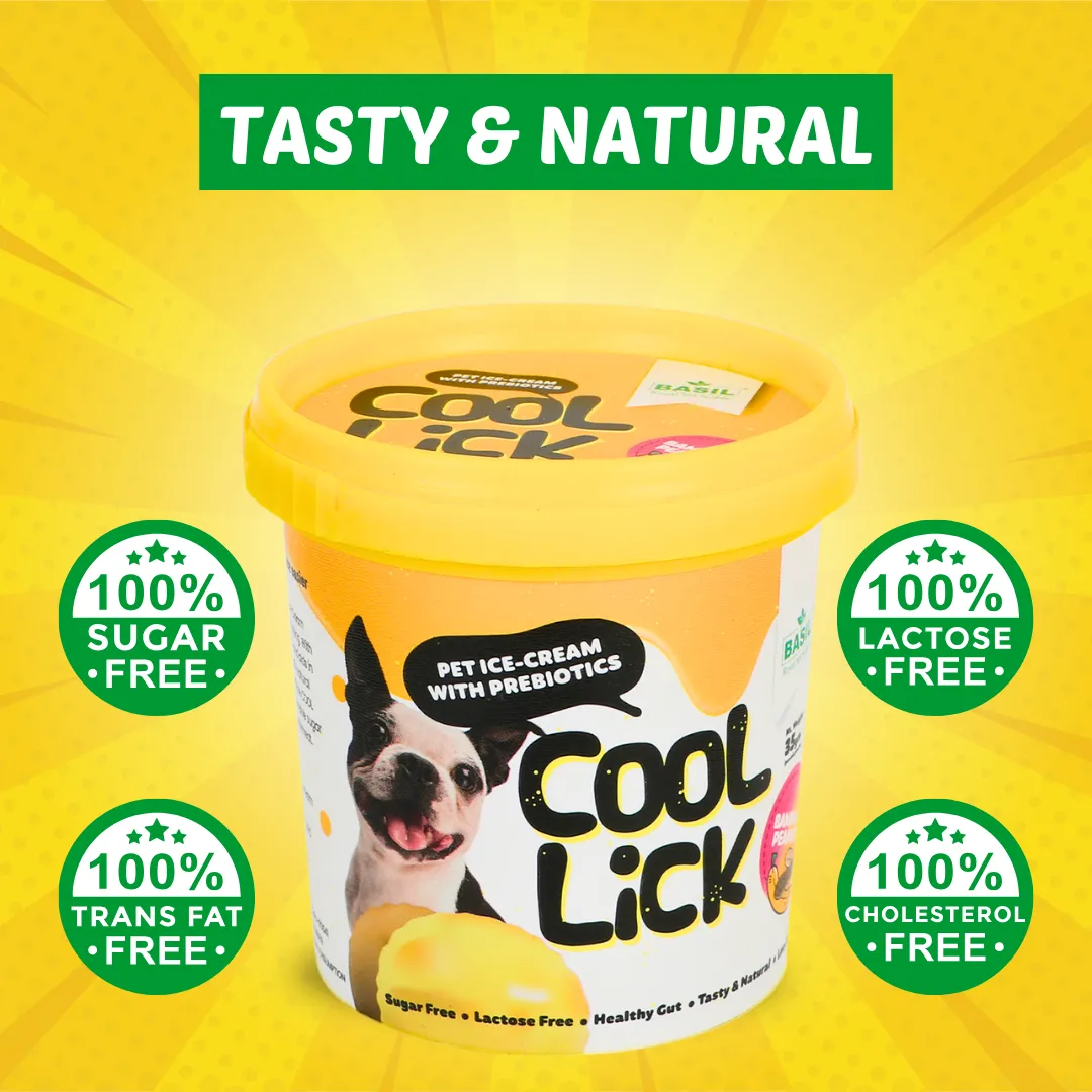 BASIL Cool Lick Dog Ice-Cream with Added Prebiotics, Banana & Peanuts (Pack of 2)