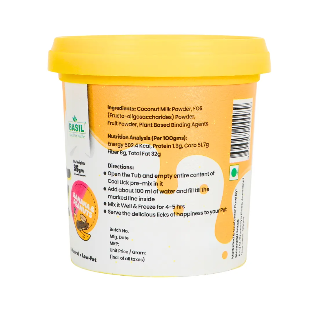 BASIL Cool Lick Dog Ice-Cream with Added Prebiotics, Banana & Peanuts (Pack of 2)