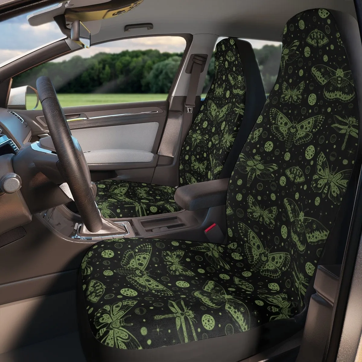 Car Seat Covers, Boho Sage Green Cute Car Accessories for Women, Hippie Car Decor, Universal Car Chair Cover, Luna Moth Vehicle Seat Cover