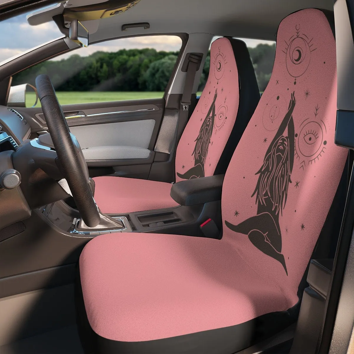 Car Seat Covers, Car Accessories for Women, Pink Hippie Car Decor, Eyes Universal Chair Cover, Celestial Stars Moon Sun Vehicle Seat Cover