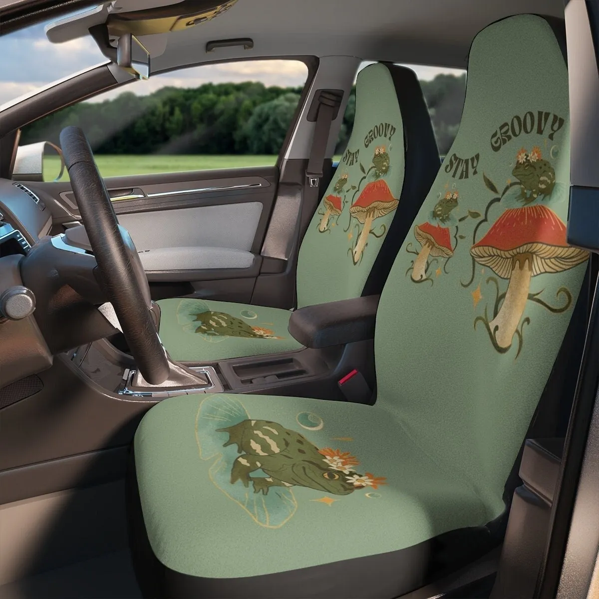 Car Seat Covers, Frog Cute Car Accessories for Women, Toad Stay Groovy Hippie Car Decor, Universal Car Chair Cover, Boho Vehicle Seat Cover