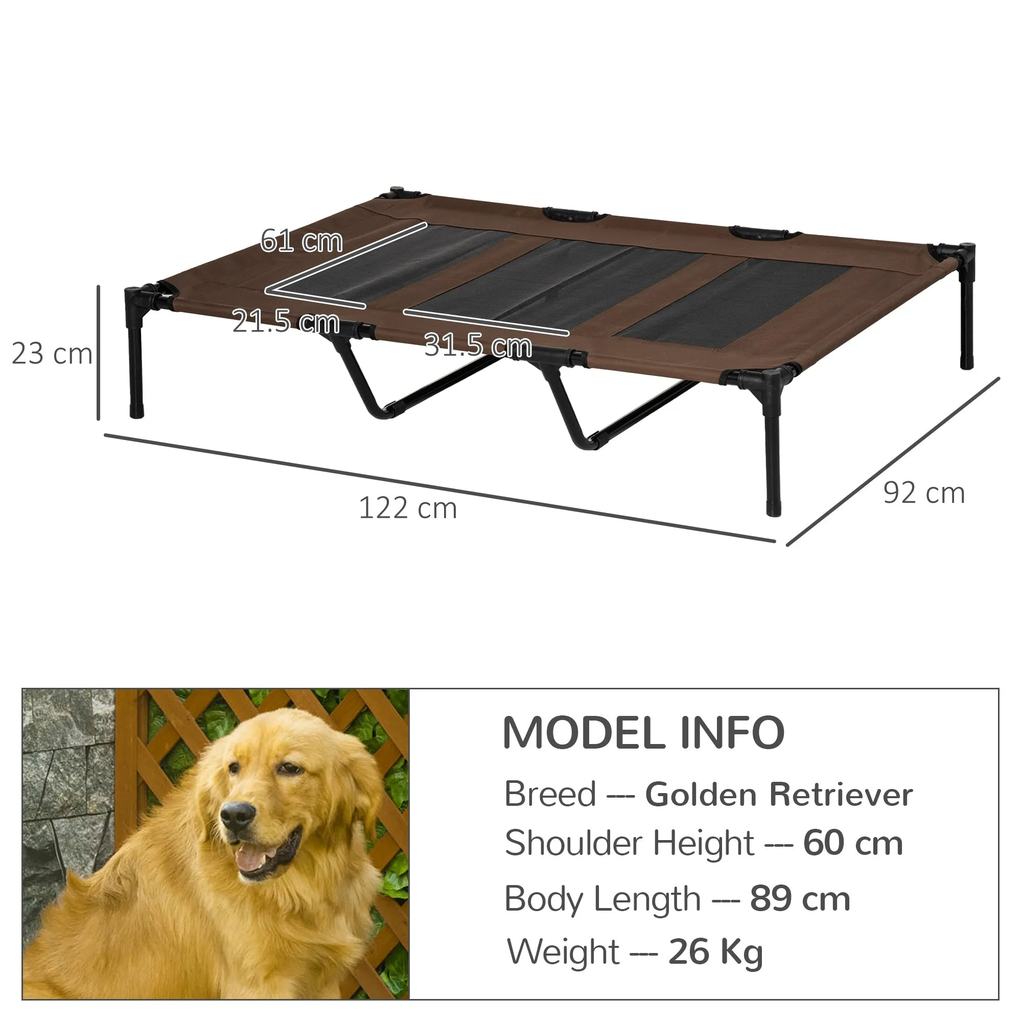 Cooling Elevated Dog Bed Portable Raised Pet Cot with Breathable Mesh No-Slip Rubber Feet for Indoor & Outdoor Use Brown