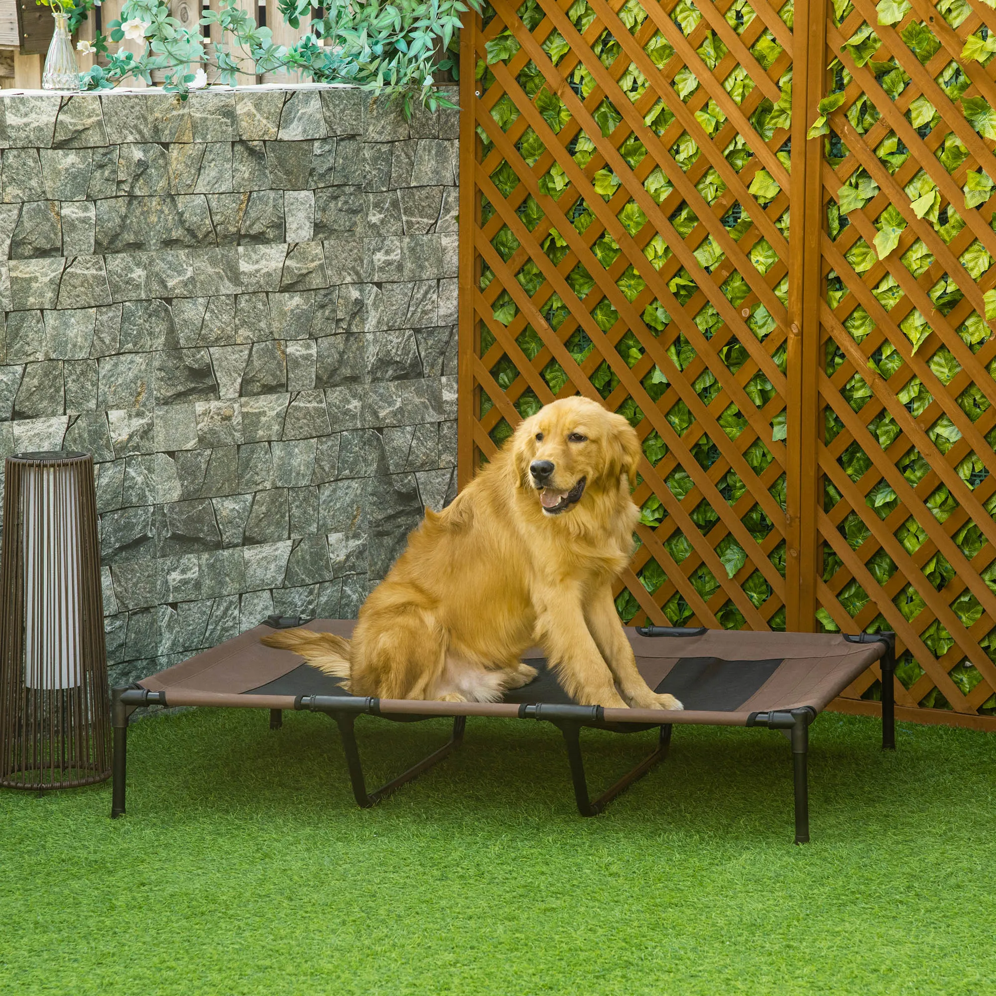 Cooling Elevated Dog Bed Portable Raised Pet Cot with Breathable Mesh No-Slip Rubber Feet for Indoor & Outdoor Use Brown
