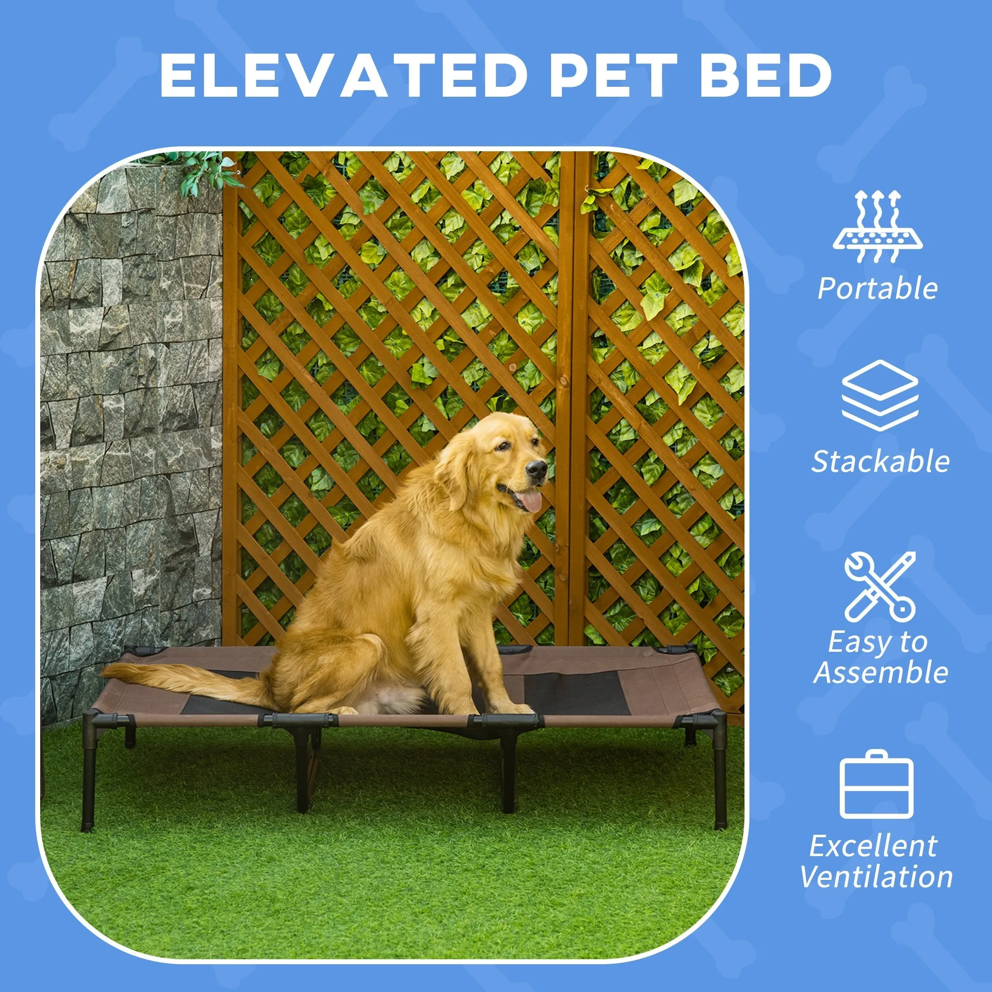 Cooling Elevated Dog Bed Portable Raised Pet Cot with Breathable Mesh No-Slip Rubber Feet for Indoor & Outdoor Use Brown