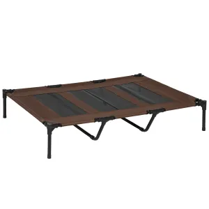 Cooling Elevated Dog Bed Portable Raised Pet Cot with Breathable Mesh No-Slip Rubber Feet for Indoor & Outdoor Use Brown