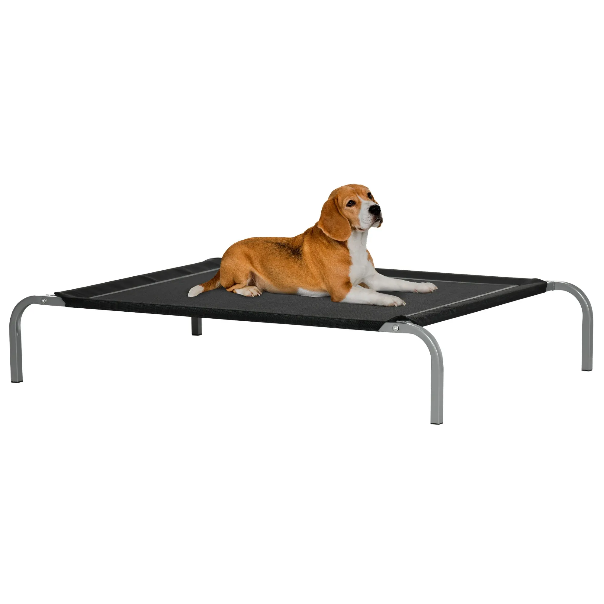 Elevated Pet Bed Cooling Raised Cot-Style Bed for Large Medium Sized Dogs with Non-slip Pads Breathable Mesh Fabric 110 x 75 x 20 cm - Black