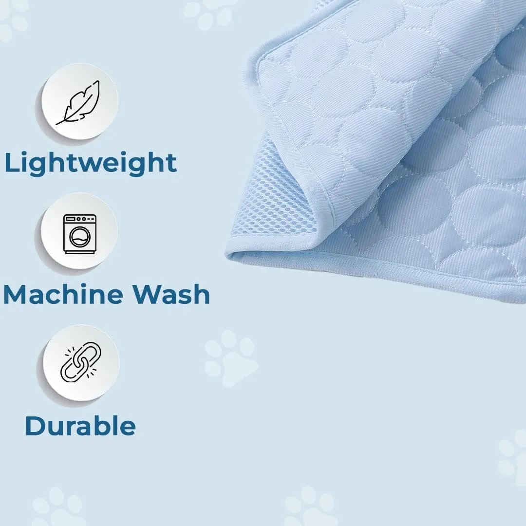 Kuber Industries Rectangular Dog & Cat Bed|Premium Cool Ice Silk Polyester With Bottom Mesh|MultiUtility Self-Cooling Pad For Dog & Cat|Light-weight & Durable Dog Bed|ZQCJ001LB-M|Light Blue(Pack Of 2)