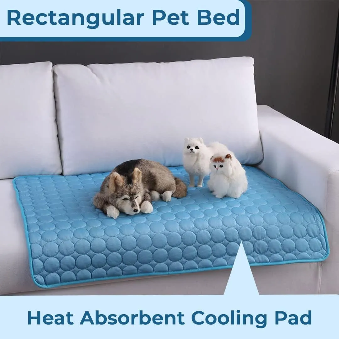Kuber Industries Rectangular Dog & Cat Bed|Premium Cool Ice Silk with Polyester With Bottom Mesh|Multi-Utility Self-Cooling Pad For Dog & Cat|Light-weight & Durable Dog Bed|ZQCJ001B-S|Blue (Pack Of 4)