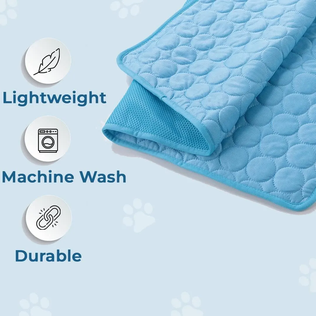 Kuber Industries Rectangular Dog & Cat Bed|Premium Cool Ice Silk with Polyester With Bottom Mesh|Multi-Utility Self-Cooling Pad For Dog & Cat|Light-weight & Durable Dog Bed|ZQCJ001B-S|Blue (Pack Of 4)