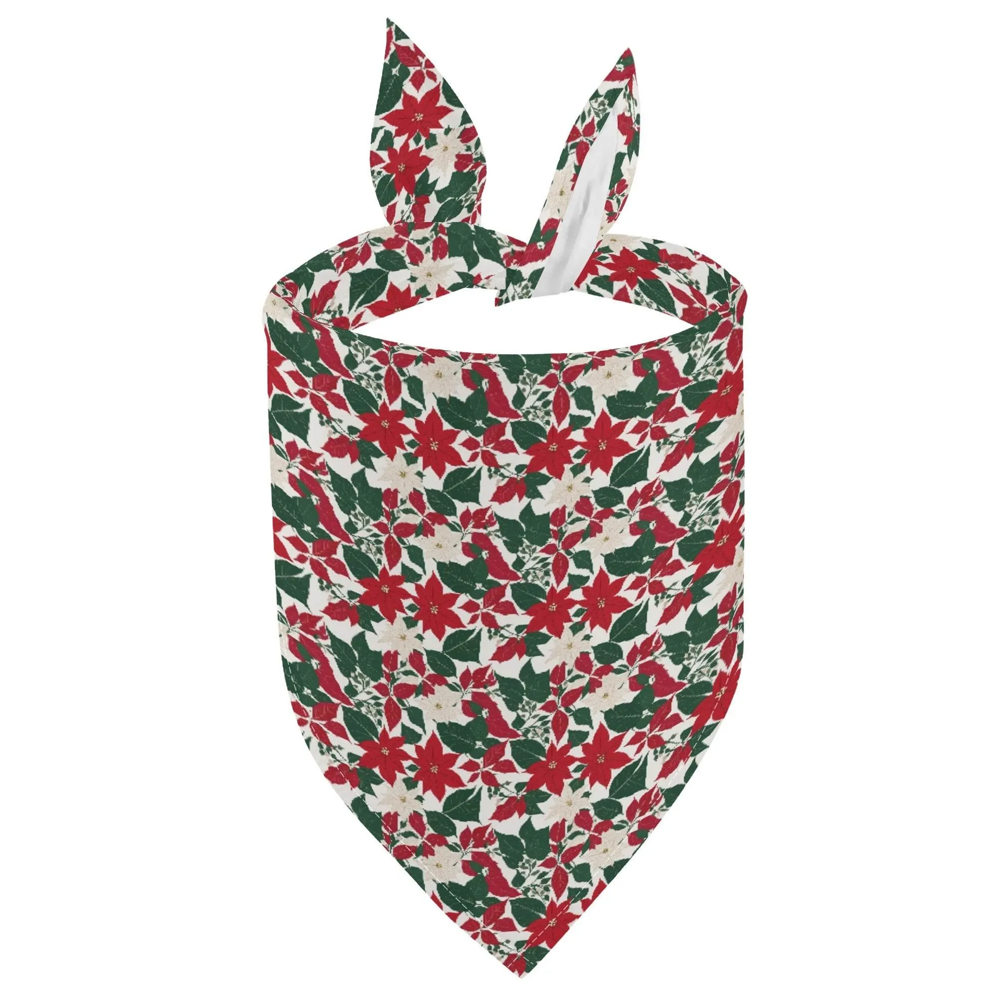 Red and White Poinsettia Flower Animal Scarf Pet Adjustable Bandanas for Dogs Cats