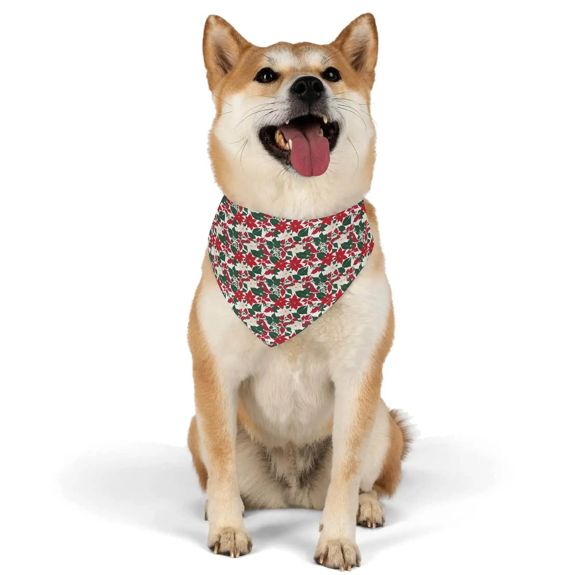 Red and White Poinsettia Flower Animal Scarf Pet Adjustable Bandanas for Dogs Cats