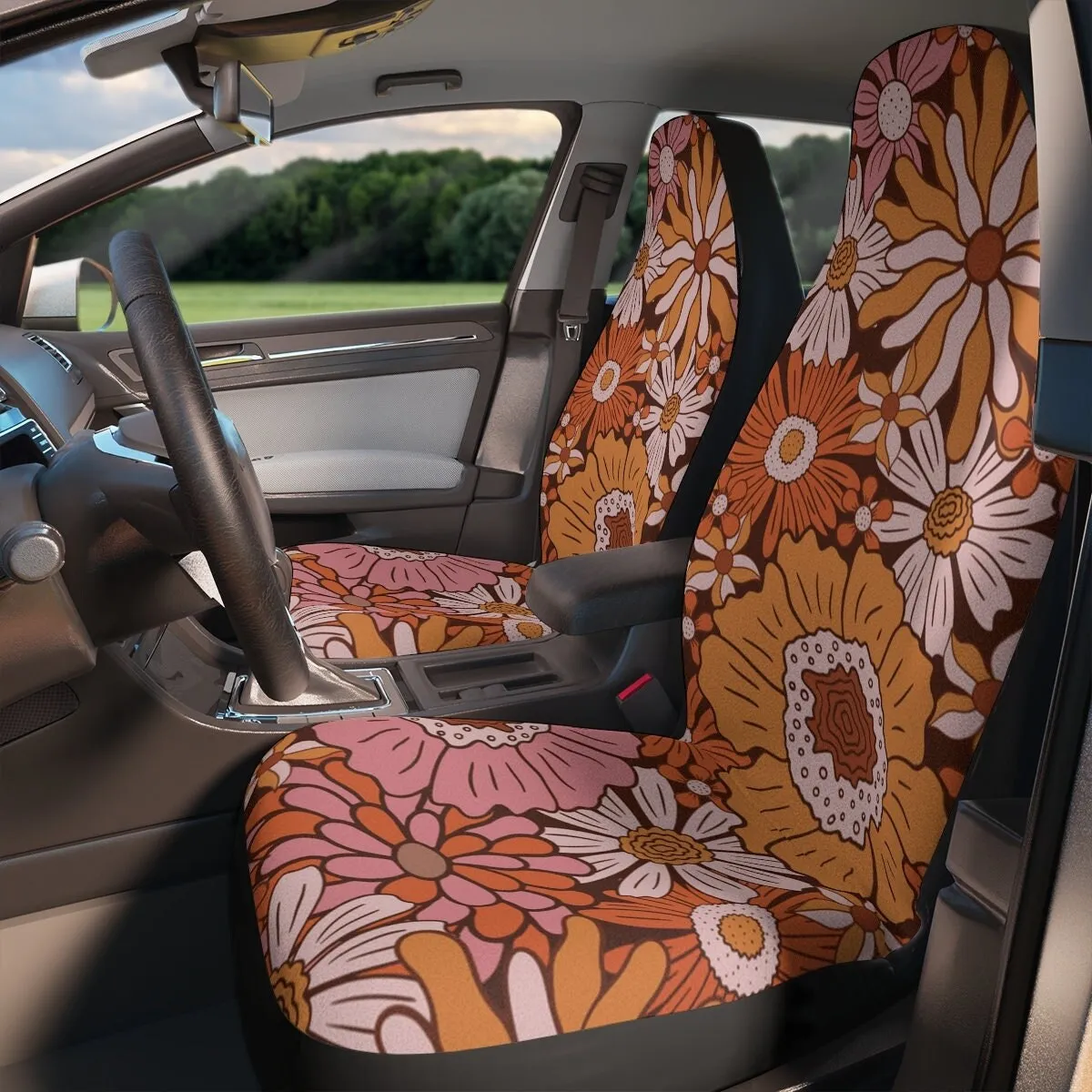 Seat Covers for Cars, Boho 70s Car Seat Cover, Cute Car Accessories for Women, Hippie Car Decor,  Groovy Universal Vehicle Chair Cover