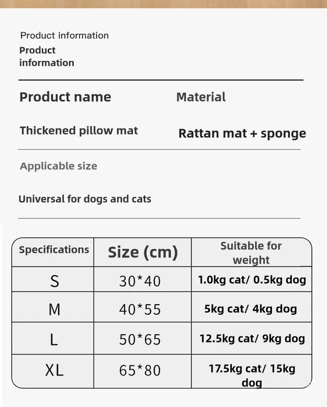 Size S Style 4 Blue And Brown Pet Cooling Mat for Dogs and Cats - Summer Breathable Woven Rattan Bed with Sponge Cushion, Durable and Chew-Resistant